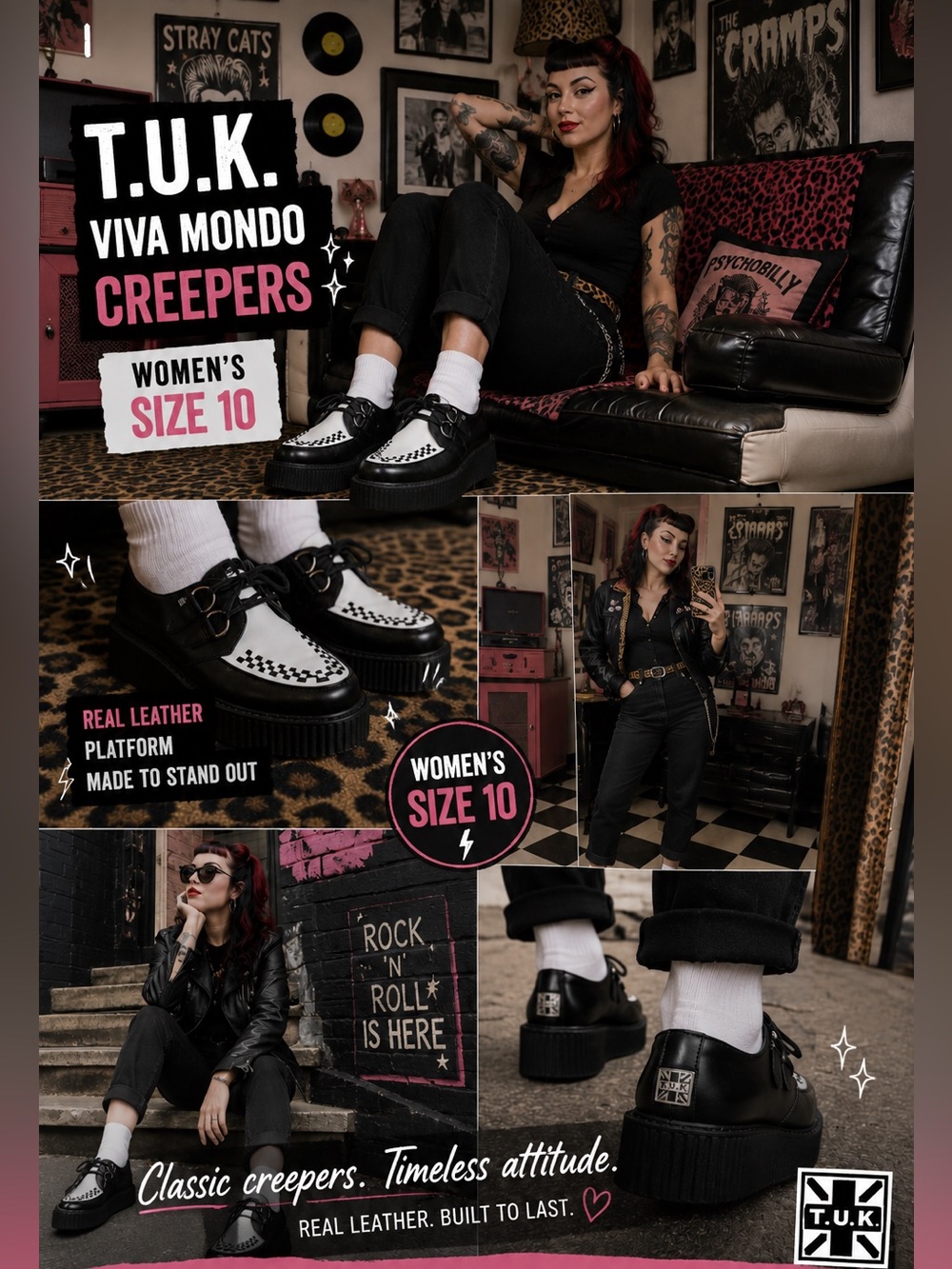 Black & White Platform Creeper Shoes - Women's